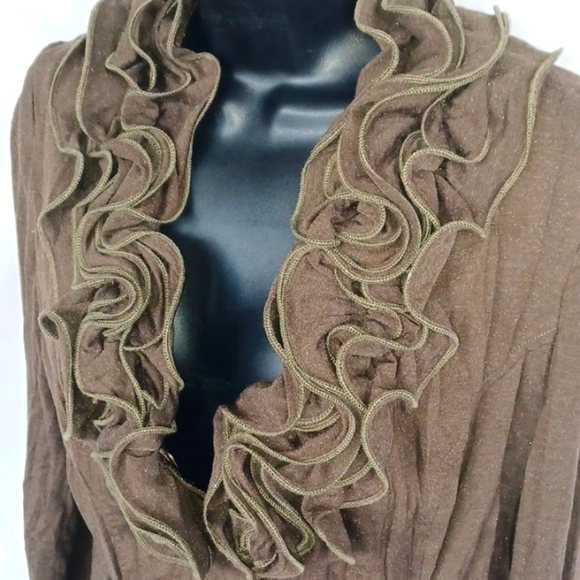 Vintage Alberto Makali Ruffle Collared Cardigan Sweater M, Khaki Green - Picture 2 of 6